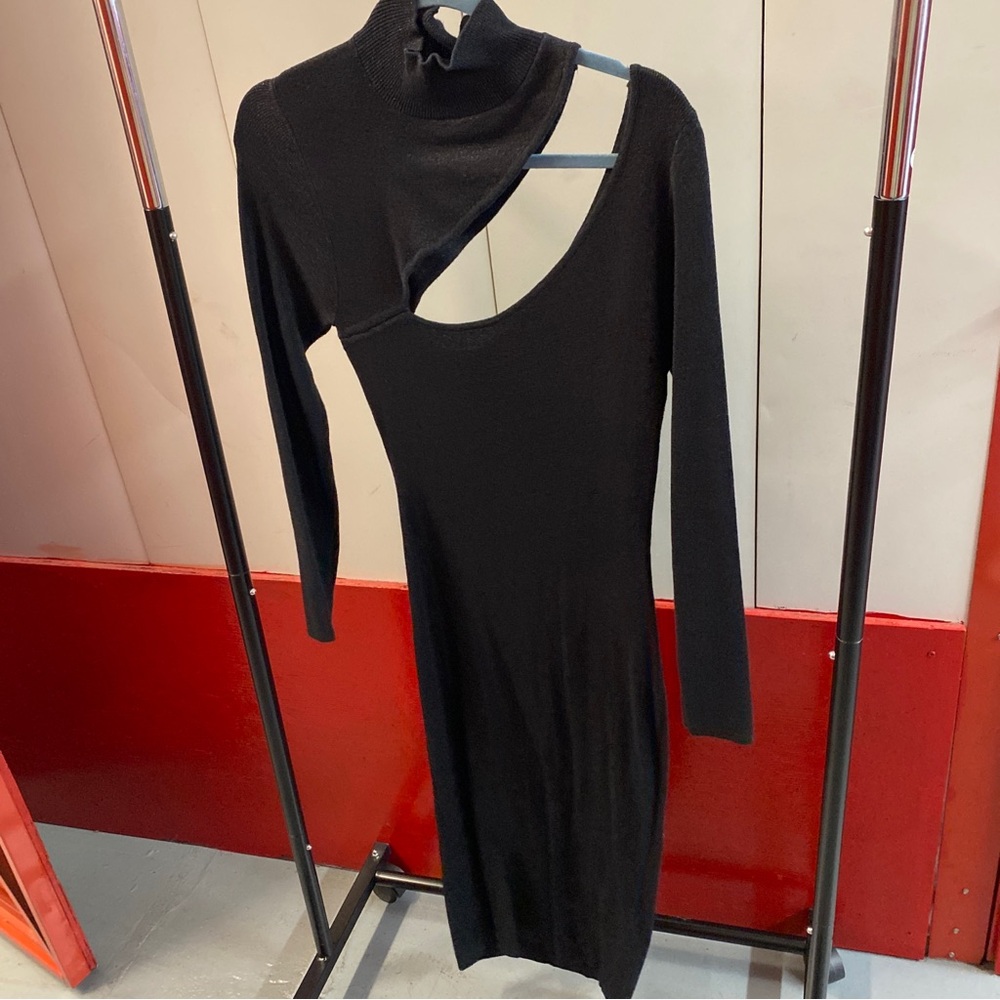 O.P.T. Black Long Sleeve Asymmetric Cutout Sweater Dress | Size M